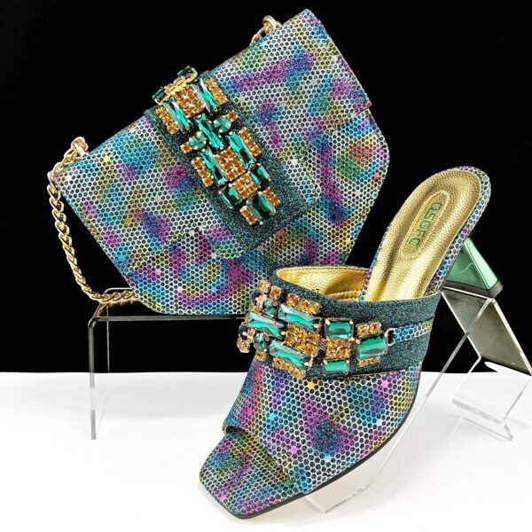 Women's Shoes And Bags Suit Camouflage Fabric Drill Buckle Decorative Casual High Heel Slippers - Image 7