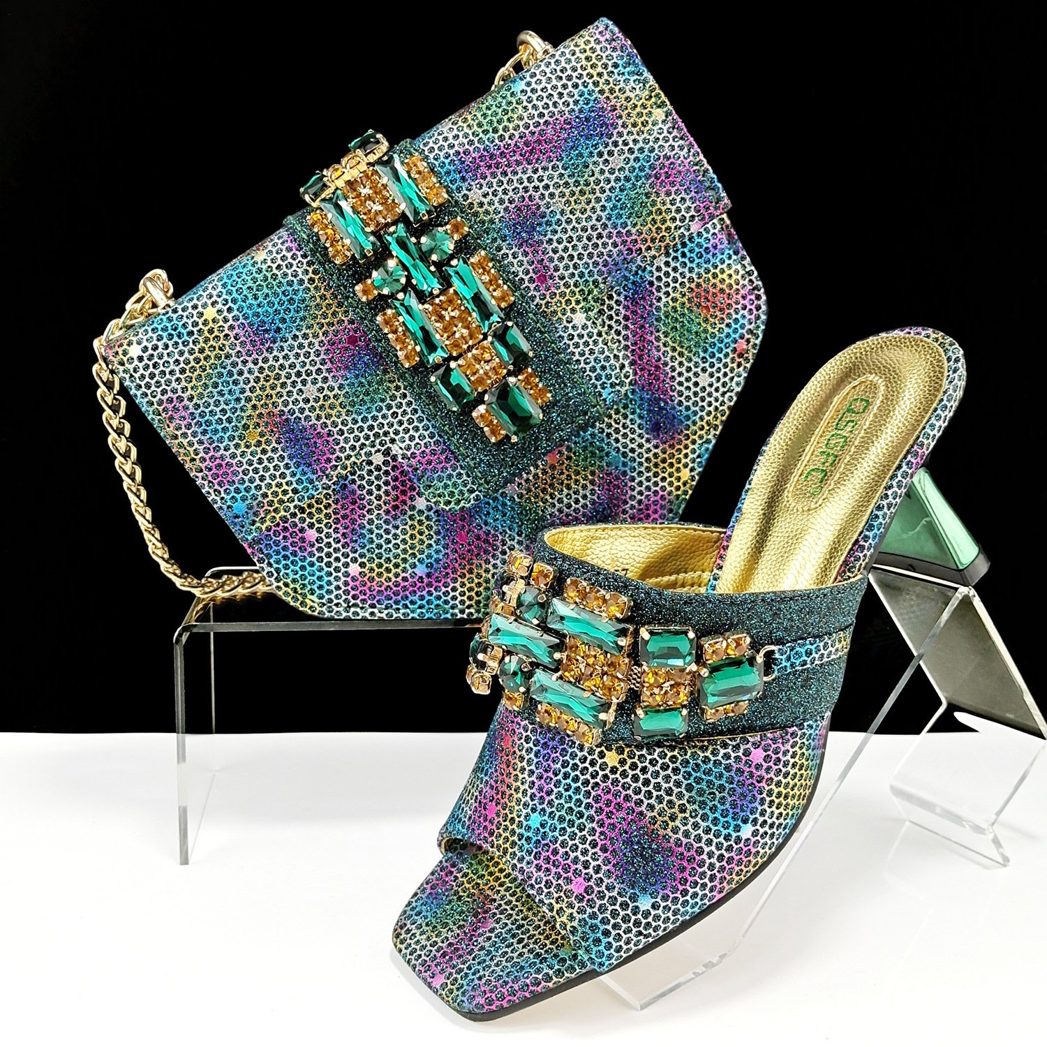 Women's Shoes And Bags Suit Camouflage Fabric Drill Buckle Decorative Casual High Heel Slippers - Image 7