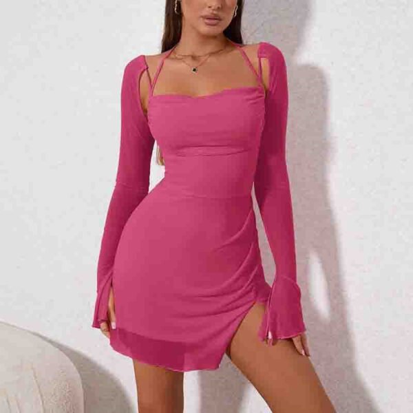 Women's Solid Colour Backless Hanging Neck Halter Dresses - Image 2