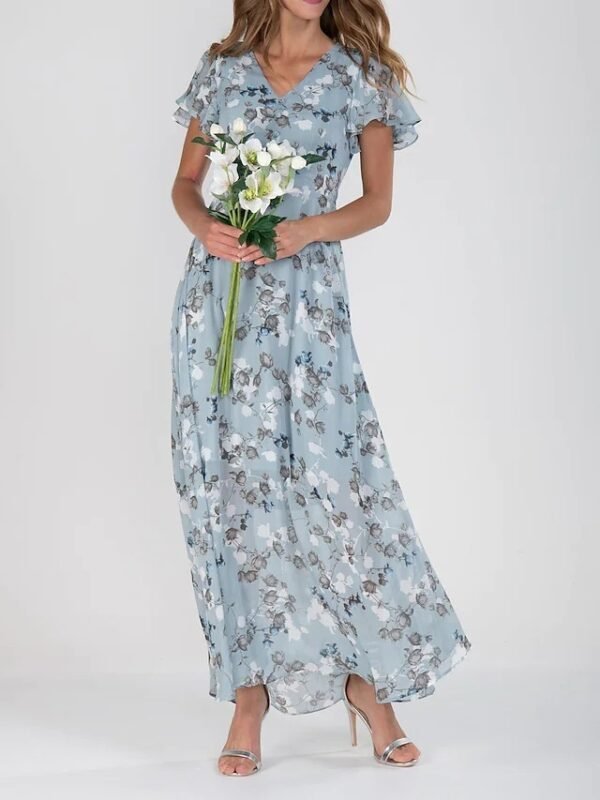 Flowers Print Short Sleeve Dress Summer Fashion Ruffle Beach Dresses Women's Clothing - Image 5