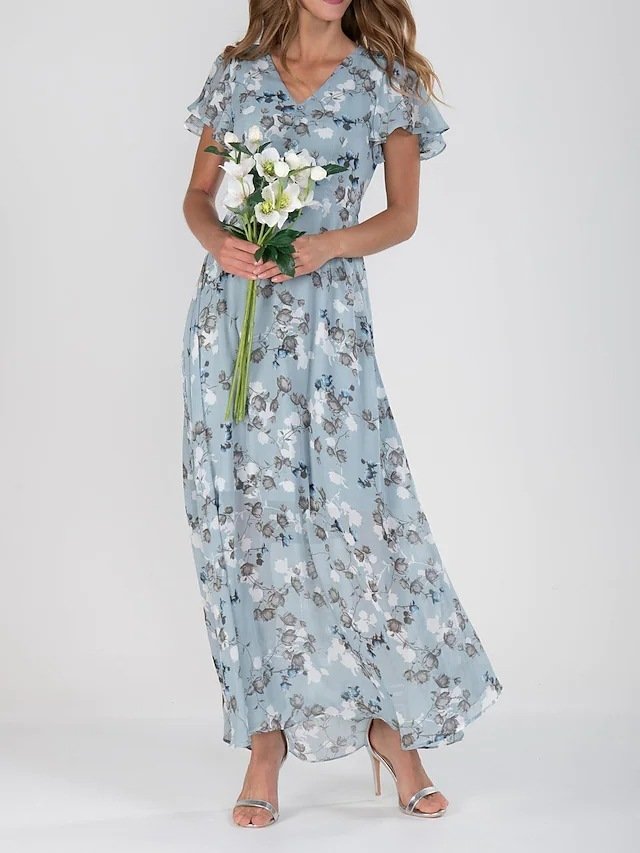 Flowers Print Short Sleeve Dress Summer Fashion Ruffle Beach Dresses Women's Clothing - Image 5