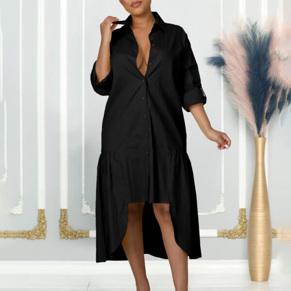 Long Sleeve Irregular Midi Dress Solid Color Plus Size - Image 7