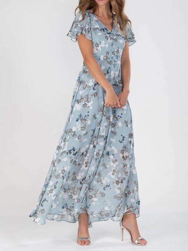 Flowers Print Short Sleeve Dress Summer Fashion Ruffle Beach Dresses Women's Clothing - Image 4