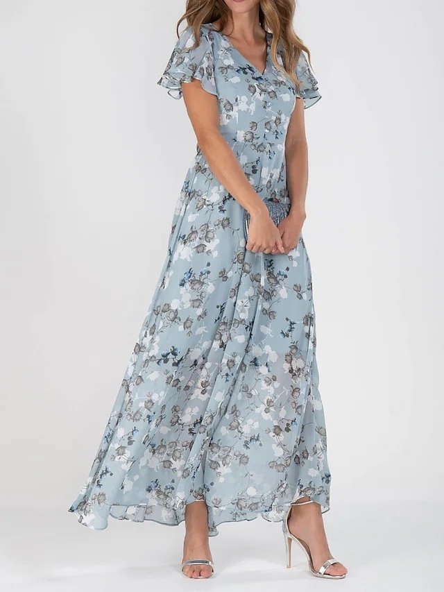 Flowers Print Short Sleeve Dress Summer Fashion Ruffle Beach Dresses Women's Clothing - Image 4