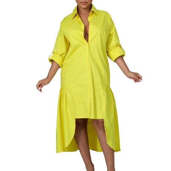 Long Sleeve Irregular Midi Dress Solid Color Plus Size - Image 2