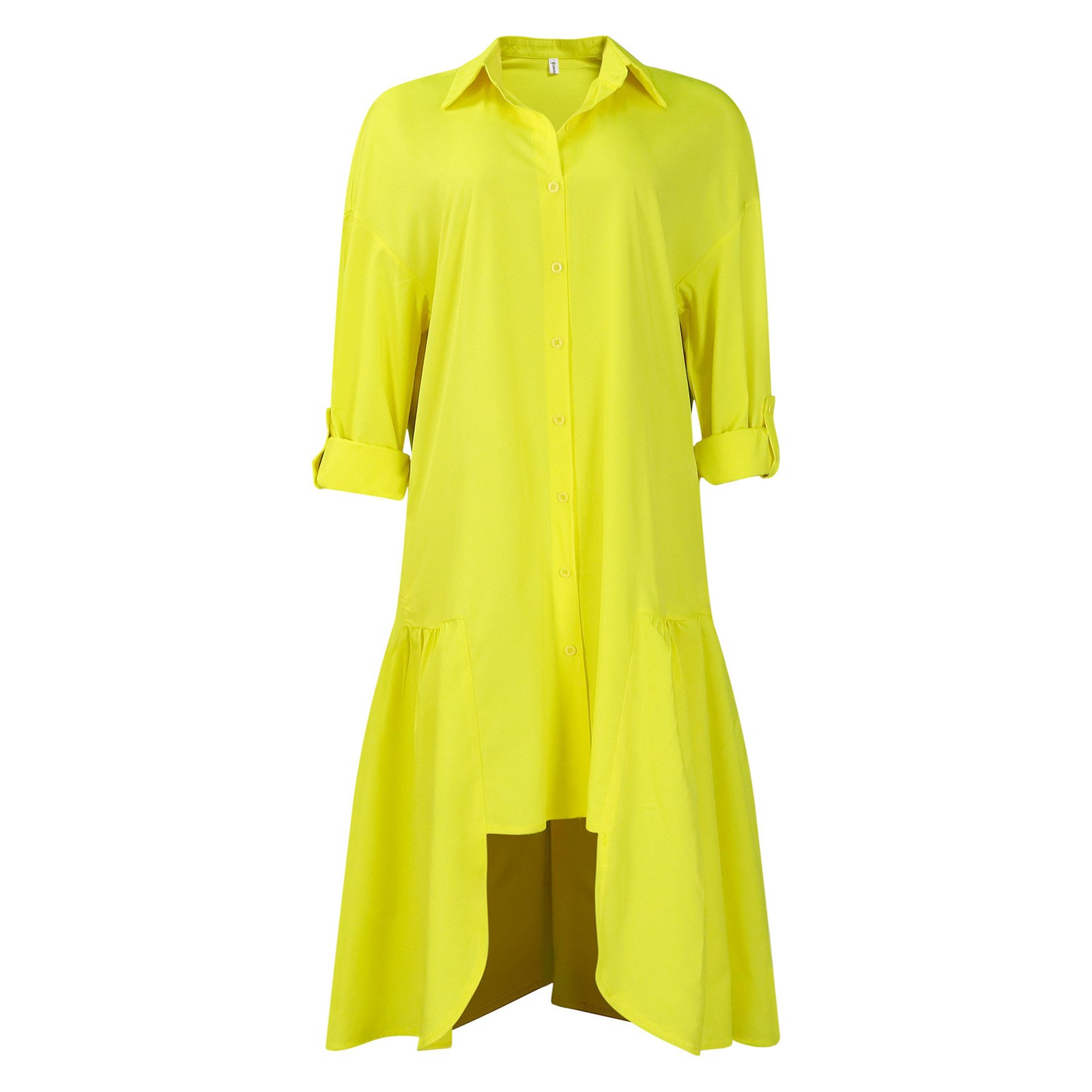 Long Sleeve Irregular Midi Dress Solid Color Plus Size - Image 3