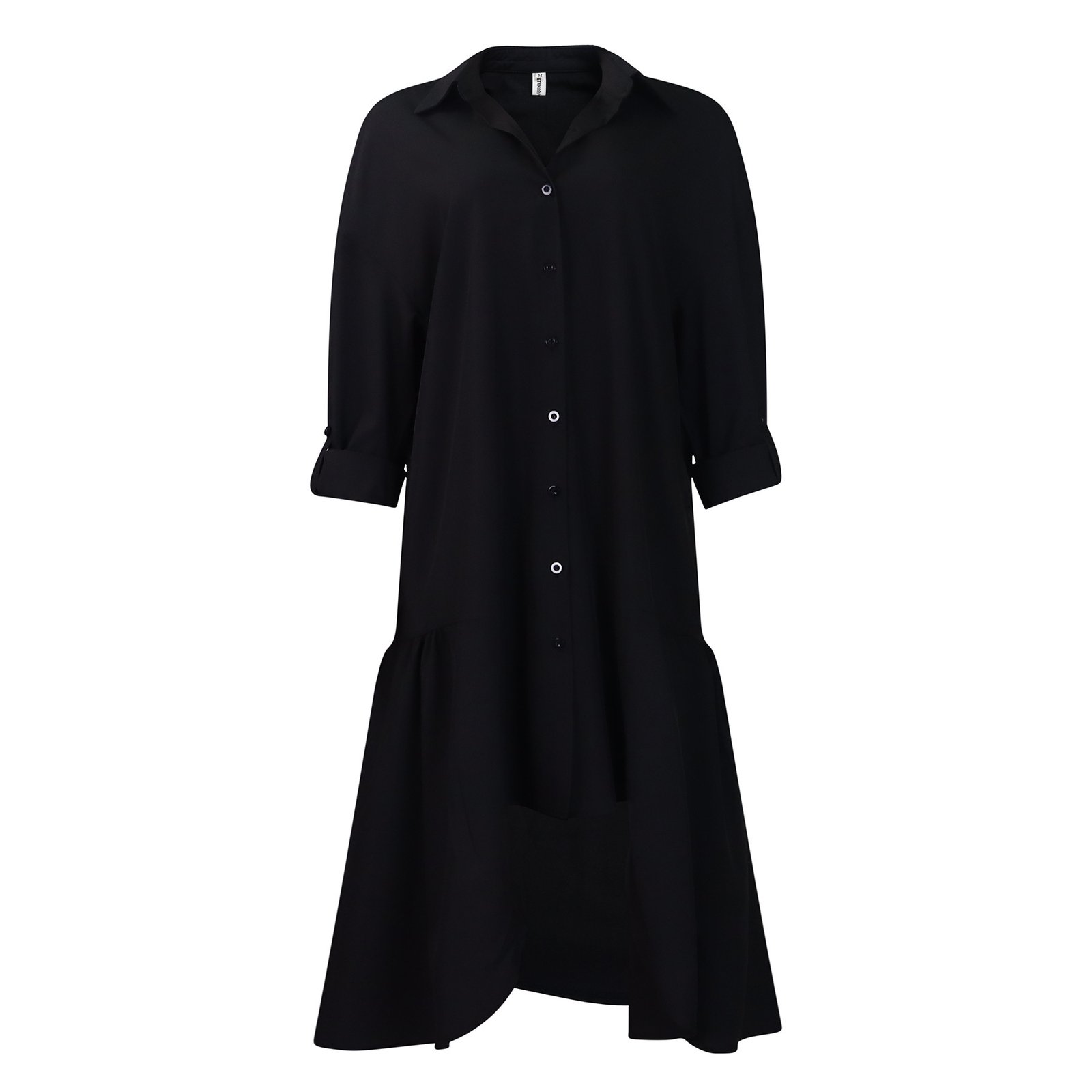 Long Sleeve Irregular Midi Dress Solid Color Plus Size - Image 4