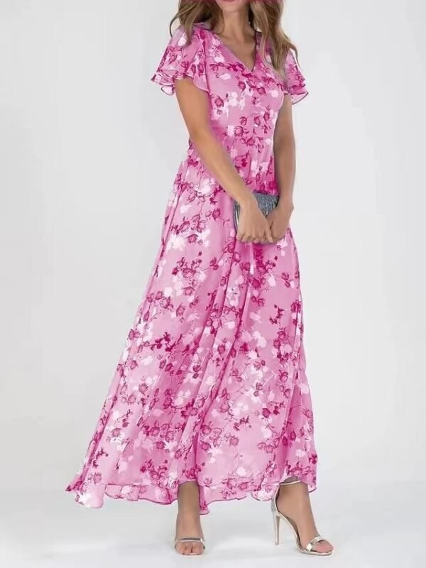 Flowers Print Short Sleeve Dress Summer Fashion Ruffle Beach Dresses Women's Clothing - Image 9
