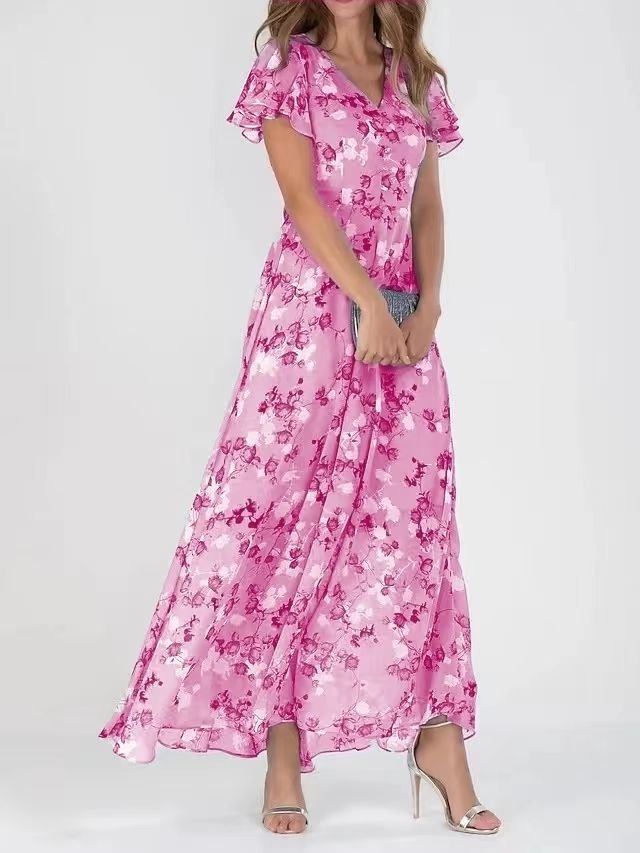 Flowers Print Short Sleeve Dress Summer Fashion Ruffle Beach Dresses Women's Clothing - Image 9