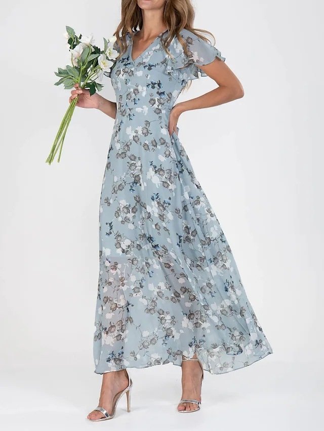 Flowers Print Short Sleeve Dress Summer Fashion Ruffle Beach Dresses Women's Clothing - Image 7