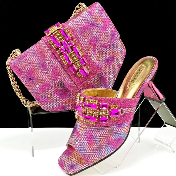 Women's Shoes And Bags Suit Camouflage Fabric Drill Buckle Decorative Casual High Heel Slippers - Image 9