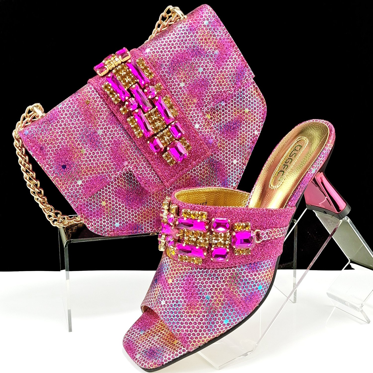 Women's Shoes And Bags Suit Camouflage Fabric Drill Buckle Decorative Casual High Heel Slippers - Image 9