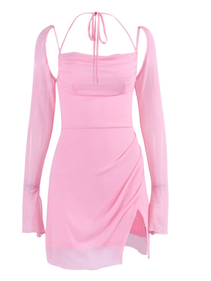 Women's Solid Colour Backless Hanging Neck Halter Dresses - Image 5
