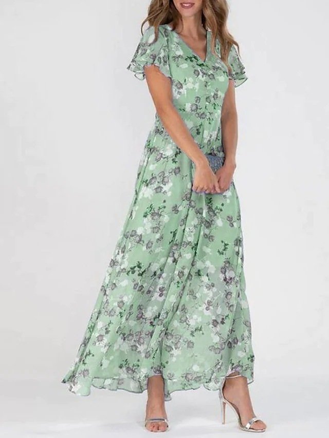 Flowers Print Short Sleeve Dress Summer Fashion Ruffle Beach Dresses Women's Clothing - Image 8