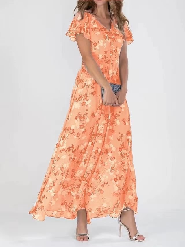 Flowers Print Short Sleeve Dress Summer Fashion Ruffle Beach Dresses Women's Clothing - Image 6