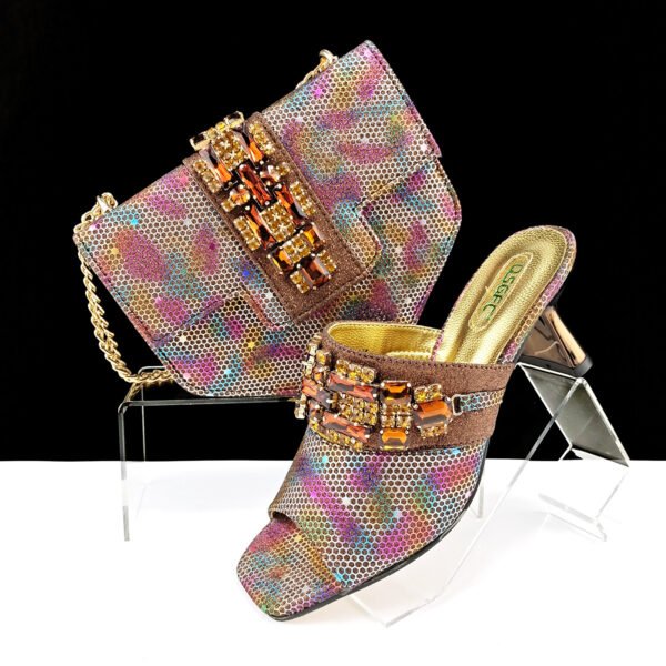 Women's Shoes And Bags Suit Camouflage Fabric Drill Buckle Decorative Casual High Heel Slippers - Image 10