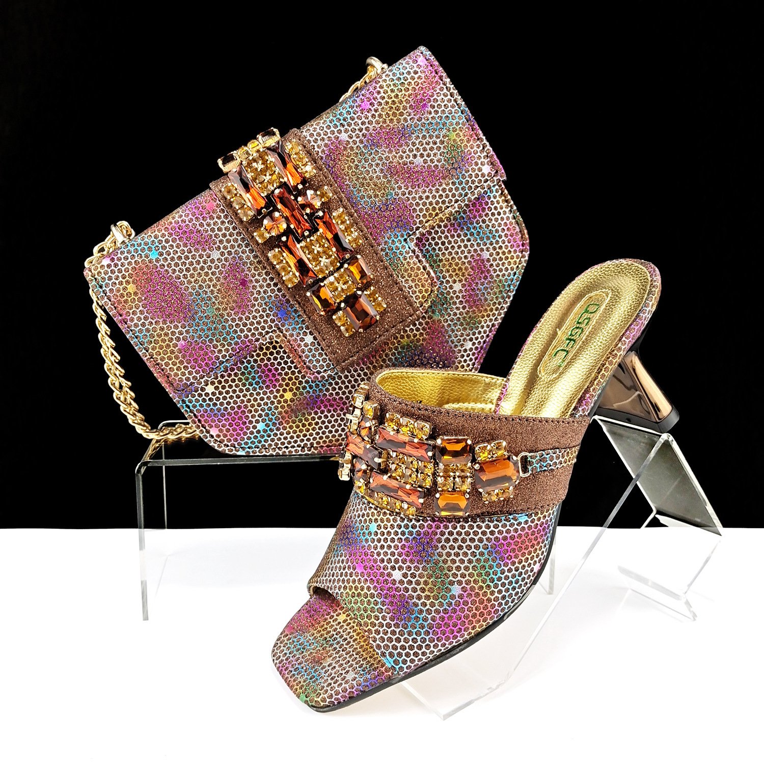 Women's Shoes And Bags Suit Camouflage Fabric Drill Buckle Decorative Casual High Heel Slippers - Image 10