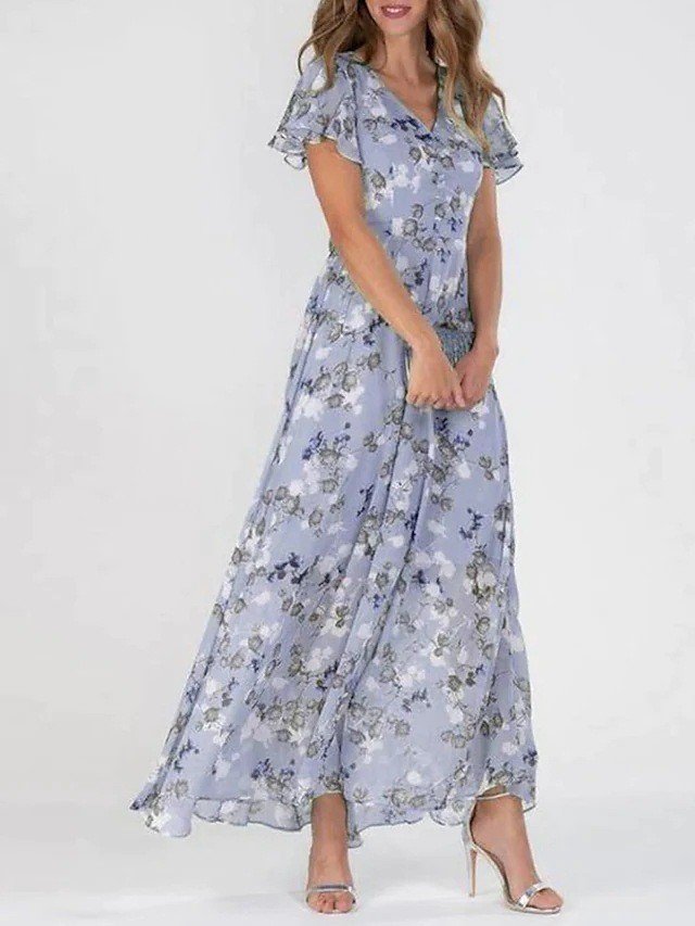 Flowers Print Short Sleeve Dress Summer Fashion Ruffle Beach Dresses Women's Clothing - Image 3